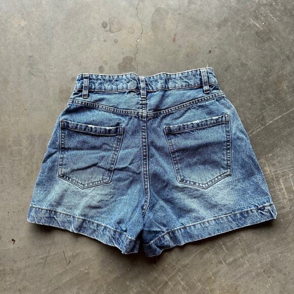 91 Cotton On High Flaskback Shorts Women's Size 4 Blue Denim Jeans 5 Pocket - Picture 2 of 7